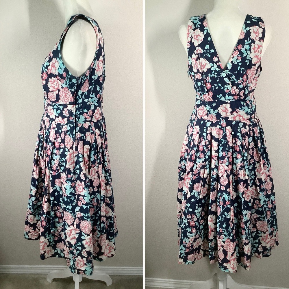 DIVA DOLLZ Fit & Flare Floral Cotton Dress M Retro Pinup Cottagecore Boho Navy - Picture 7 of 14